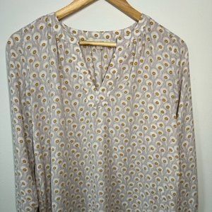 Loft, Beige, White, and Mustard Yellow Long Sleeve Blouse, Petite Size 2